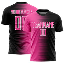 Laden Sie das Bild in den Galerie-Viewer, Custom Black Pink-White Gradient Line Sublimation Soccer Uniform Jersey