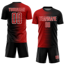 Загрузить изображение в средство просмотра галереи, Custom Black Red-White Gradient Line Sublimation Soccer Uniform Jersey