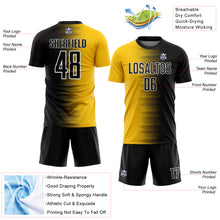 Laden Sie das Bild in den Galerie-Viewer, Custom Black Yellow-White Gradient Line Sublimation Soccer Uniform Jersey