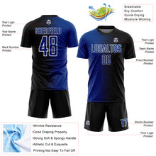 Laden Sie das Bild in den Galerie-Viewer, Custom Black Royal-White Gradient Line Sublimation Soccer Uniform Jersey