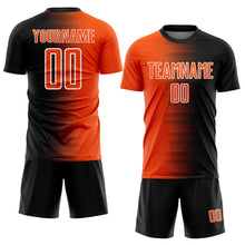 Laden Sie das Bild in den Galerie-Viewer, Custom Black Orange-White Gradient Line Sublimation Soccer Uniform Jersey