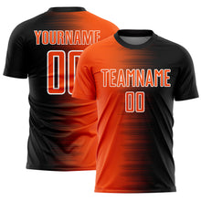Laden Sie das Bild in den Galerie-Viewer, Custom Black Orange-White Gradient Line Sublimation Soccer Uniform Jersey