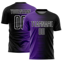 Laden Sie das Bild in den Galerie-Viewer, Custom Black Purple-White Gradient Line Sublimation Soccer Uniform Jersey