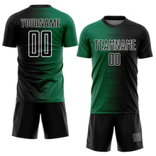 Laden Sie das Bild in den Galerie-Viewer, Custom Black Kelly Green-White Gradient Line Sublimation Soccer Uniform Jersey