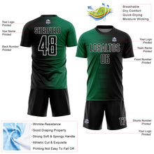 Laden Sie das Bild in den Galerie-Viewer, Custom Black Kelly Green-White Gradient Line Sublimation Soccer Uniform Jersey