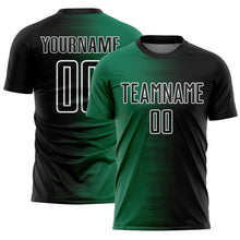 Laden Sie das Bild in den Galerie-Viewer, Custom Black Kelly Green-White Gradient Line Sublimation Soccer Uniform Jersey
