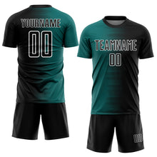 Laden Sie das Bild in den Galerie-Viewer, Custom Black Teal-White Gradient Line Sublimation Soccer Uniform Jersey