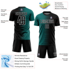 Laden Sie das Bild in den Galerie-Viewer, Custom Black Teal-White Gradient Line Sublimation Soccer Uniform Jersey