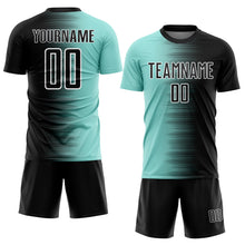 Laden Sie das Bild in den Galerie-Viewer, Custom Black Ice Blue-White Gradient Line Sublimation Soccer Uniform Jersey