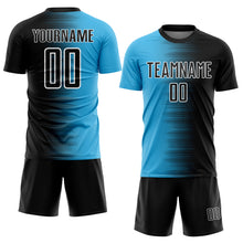 Load image into Gallery viewer, Custom Black Sky Blue-White Gradient Line Sublimation Soccer Uniform Jersey