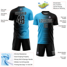Load image into Gallery viewer, Custom Black Sky Blue-White Gradient Line Sublimation Soccer Uniform Jersey