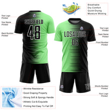 Laden Sie das Bild in den Galerie-Viewer, Custom Black Pea Green-White Gradient Line Sublimation Soccer Uniform Jersey