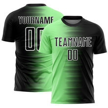 Laden Sie das Bild in den Galerie-Viewer, Custom Black Pea Green-White Gradient Line Sublimation Soccer Uniform Jersey