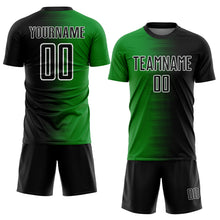 Laden Sie das Bild in den Galerie-Viewer, Custom Black Grass Green-White Gradient Line Sublimation Soccer Uniform Jersey
