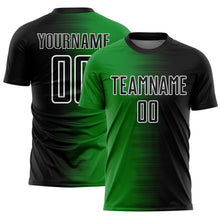 Laden Sie das Bild in den Galerie-Viewer, Custom Black Grass Green-White Gradient Line Sublimation Soccer Uniform Jersey
