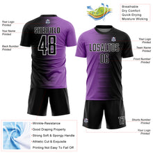 Laden Sie das Bild in den Galerie-Viewer, Custom Black Medium Purple-White Gradient Line Sublimation Soccer Uniform Jersey