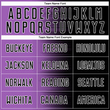 Laden Sie das Bild in den Galerie-Viewer, Custom Black Medium Purple-White Gradient Line Sublimation Soccer Uniform Jersey