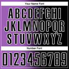 Laden Sie das Bild in den Galerie-Viewer, Custom Black Medium Purple-White Gradient Line Sublimation Soccer Uniform Jersey