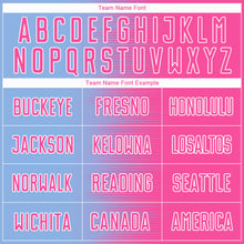 Laden Sie das Bild in den Galerie-Viewer, Custom Light Blue Pink-White Gradient Line Sublimation Soccer Uniform Jersey