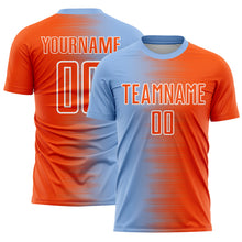 Charger l'image dans la galerie, Custom Light Blue Orange-White Gradient Line Sublimation Soccer Uniform Jersey