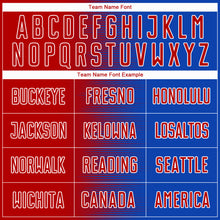 Laden Sie das Bild in den Galerie-Viewer, Custom Thunder Blue Red-White Gradient Line Sublimation Soccer Uniform Jersey