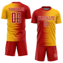 Laden Sie das Bild in den Galerie-Viewer, Custom Red Gold-White Gradient Line Sublimation Soccer Uniform Jersey