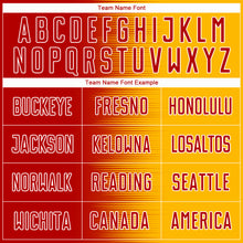 Laden Sie das Bild in den Galerie-Viewer, Custom Red Gold-White Gradient Line Sublimation Soccer Uniform Jersey