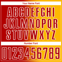 Laden Sie das Bild in den Galerie-Viewer, Custom Red Gold-White Gradient Line Sublimation Soccer Uniform Jersey