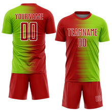 Laden Sie das Bild in den Galerie-Viewer, Custom Red Neon Green-White Gradient Line Sublimation Soccer Uniform Jersey