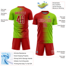 Laden Sie das Bild in den Galerie-Viewer, Custom Red Neon Green-White Gradient Line Sublimation Soccer Uniform Jersey