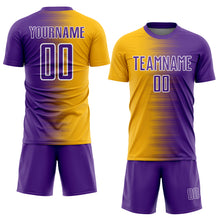 Charger l'image dans la galerie, Custom Purple Gold-White Gradient Line Sublimation Soccer Uniform Jersey