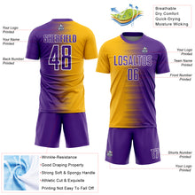 Charger l'image dans la galerie, Custom Purple Gold-White Gradient Line Sublimation Soccer Uniform Jersey