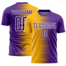 Charger l'image dans la galerie, Custom Purple Gold-White Gradient Line Sublimation Soccer Uniform Jersey