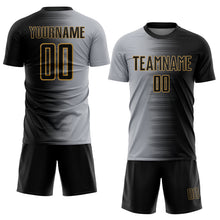 Laden Sie das Bild in den Galerie-Viewer, Custom Black Gray-Old Gold Gradient Line Sublimation Soccer Uniform Jersey