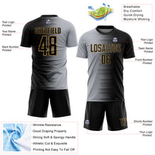 Laden Sie das Bild in den Galerie-Viewer, Custom Black Gray-Old Gold Gradient Line Sublimation Soccer Uniform Jersey