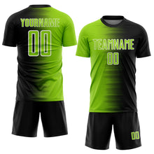 Laden Sie das Bild in den Galerie-Viewer, Custom Black Neon Green-White Gradient Line Sublimation Soccer Uniform Jersey