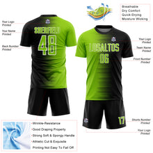 Laden Sie das Bild in den Galerie-Viewer, Custom Black Neon Green-White Gradient Line Sublimation Soccer Uniform Jersey