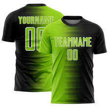Laden Sie das Bild in den Galerie-Viewer, Custom Black Neon Green-White Gradient Line Sublimation Soccer Uniform Jersey