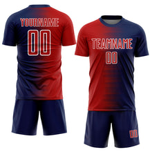 Laden Sie das Bild in den Galerie-Viewer, Custom Navy Red-White Gradient Line Sublimation Soccer Uniform Jersey
