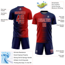 Laden Sie das Bild in den Galerie-Viewer, Custom Navy Red-White Gradient Line Sublimation Soccer Uniform Jersey