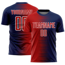 Laden Sie das Bild in den Galerie-Viewer, Custom Navy Red-White Gradient Line Sublimation Soccer Uniform Jersey