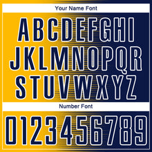 Laden Sie das Bild in den Galerie-Viewer, Custom Navy Gold-White Gradient Line Sublimation Soccer Uniform Jersey