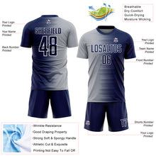Laden Sie das Bild in den Galerie-Viewer, Custom Navy Gray-White Gradient Line Sublimation Soccer Uniform Jersey