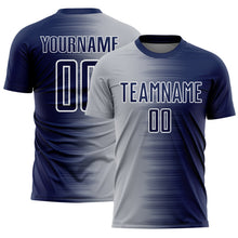 Laden Sie das Bild in den Galerie-Viewer, Custom Navy Gray-White Gradient Line Sublimation Soccer Uniform Jersey