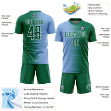 Charger l'image dans la galerie, Custom Kelly Green Light Blue-White Gradient Line Sublimation Soccer Uniform Jersey