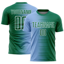 Charger l'image dans la galerie, Custom Kelly Green Light Blue-White Gradient Line Sublimation Soccer Uniform Jersey