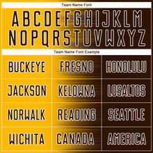 Laden Sie das Bild in den Galerie-Viewer, Custom Brown Gold-White Gradient Line Sublimation Soccer Uniform Jersey