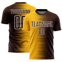 Laden Sie das Bild in den Galerie-Viewer, Custom Brown Gold-White Gradient Line Sublimation Soccer Uniform Jersey