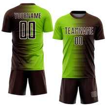 Laden Sie das Bild in den Galerie-Viewer, Custom Brown Neon Green-White Gradient Line Sublimation Soccer Uniform Jersey