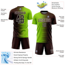 Laden Sie das Bild in den Galerie-Viewer, Custom Brown Neon Green-White Gradient Line Sublimation Soccer Uniform Jersey
